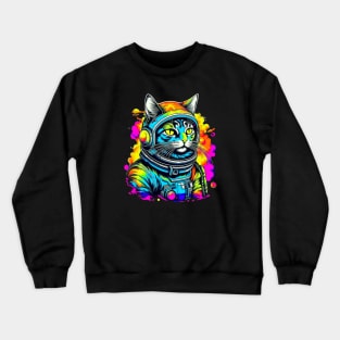 cat astronaut psychedelic Crewneck Sweatshirt